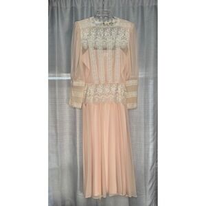 Beautiful Jessica McClintock Pink Embroidered Victorian Dress Women's 6 VTG 80's